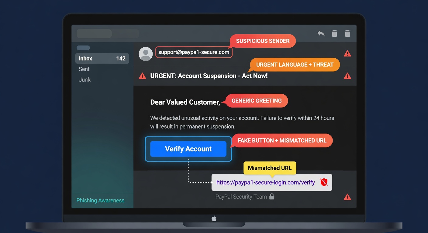 Phishing email illustration with red flags